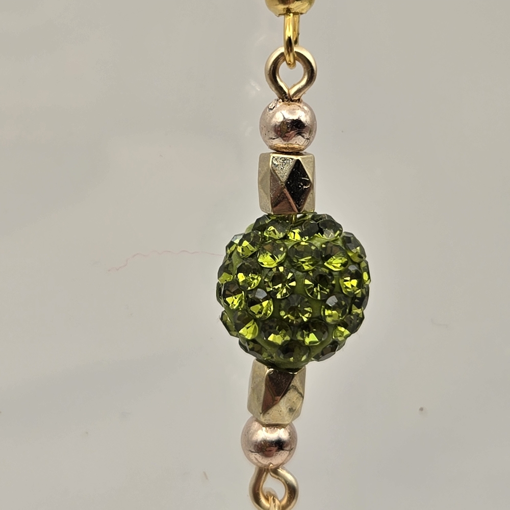 #B165  Gold and Green Star Drop Earrings - Picture 3 of 4